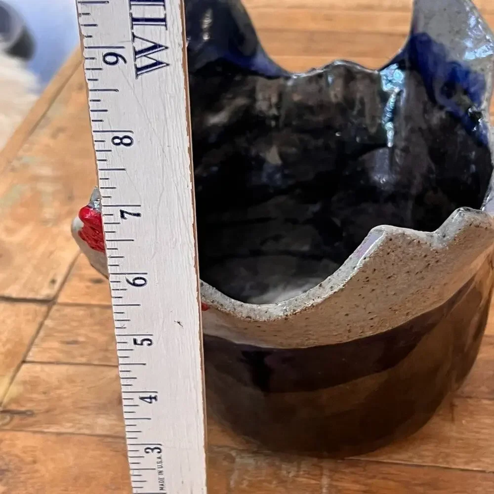 Handcrafted Abstract Ceramic Planter Vase Textured Dark Glaze